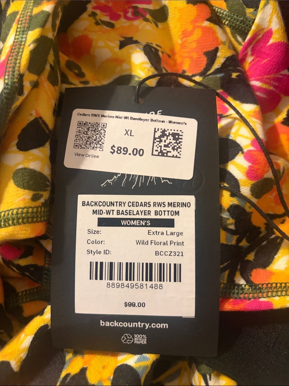 Backcountry Cedars RWS Merino Mid-Wt Baselayer Bottom, size XL